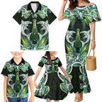New Zealand Mere Pounamu Weapon Family Matching Mermaid Dress and Hawaiian Shirt Aotearoa Mango Paua Shell Maori Pattern