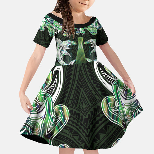 New Zealand Mere Pounamu Weapon Family Matching Mermaid Dress and Hawaiian Shirt Aotearoa Mango Paua Shell Maori Pattern