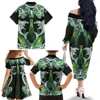 New Zealand Mere Pounamu Weapon Family Matching Off The Shoulder Long Sleeve Dress and Hawaiian Shirt Aotearoa Mango Paua Shell Maori Pattern