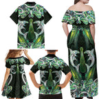 New Zealand Mere Pounamu Weapon Family Matching Off Shoulder Maxi Dress and Hawaiian Shirt Aotearoa Mango Paua Shell Maori Pattern