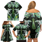 New Zealand Mere Pounamu Weapon Family Matching Off Shoulder Short Dress and Hawaiian Shirt Aotearoa Mango Paua Shell Maori Pattern
