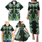 New Zealand Mere Pounamu Weapon Family Matching Puletasi and Hawaiian Shirt Aotearoa Mango Paua Shell Maori Pattern