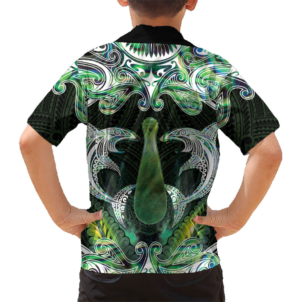 New Zealand Mere Pounamu Weapon Family Matching Puletasi and Hawaiian Shirt Aotearoa Mango Paua Shell Maori Pattern