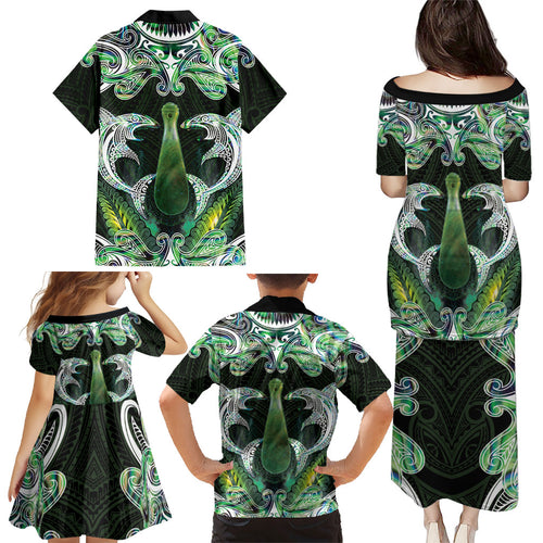 New Zealand Mere Pounamu Weapon Family Matching Puletasi and Hawaiian Shirt Aotearoa Mango Paua Shell Maori Pattern