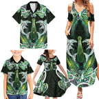 New Zealand Mere Pounamu Weapon Family Matching Summer Maxi Dress and Hawaiian Shirt Aotearoa Mango Paua Shell Maori Pattern