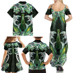 New Zealand Mere Pounamu Weapon Family Matching Summer Maxi Dress and Hawaiian Shirt Aotearoa Mango Paua Shell Maori Pattern