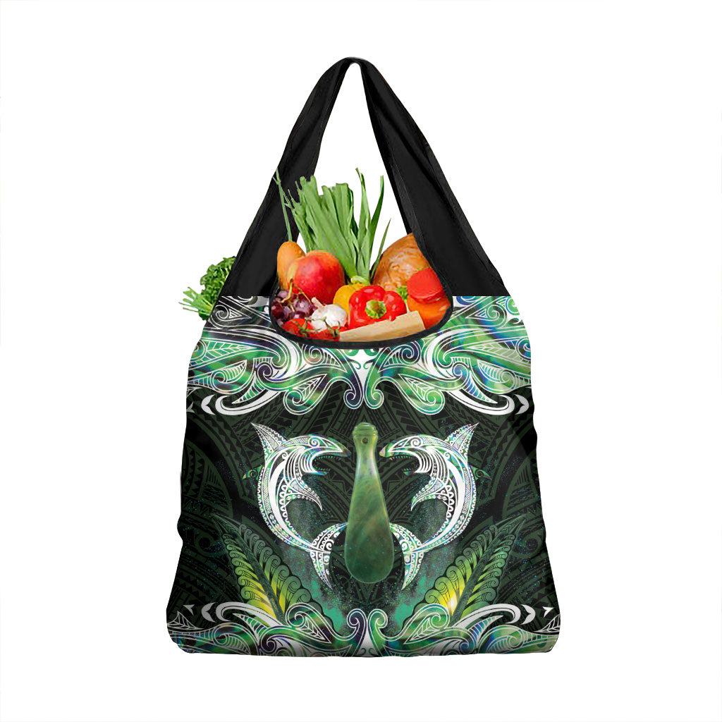New Zealand Mere Pounamu Weapon Grocery Bag Aotearoa Mango Paua Shell Maori Pattern