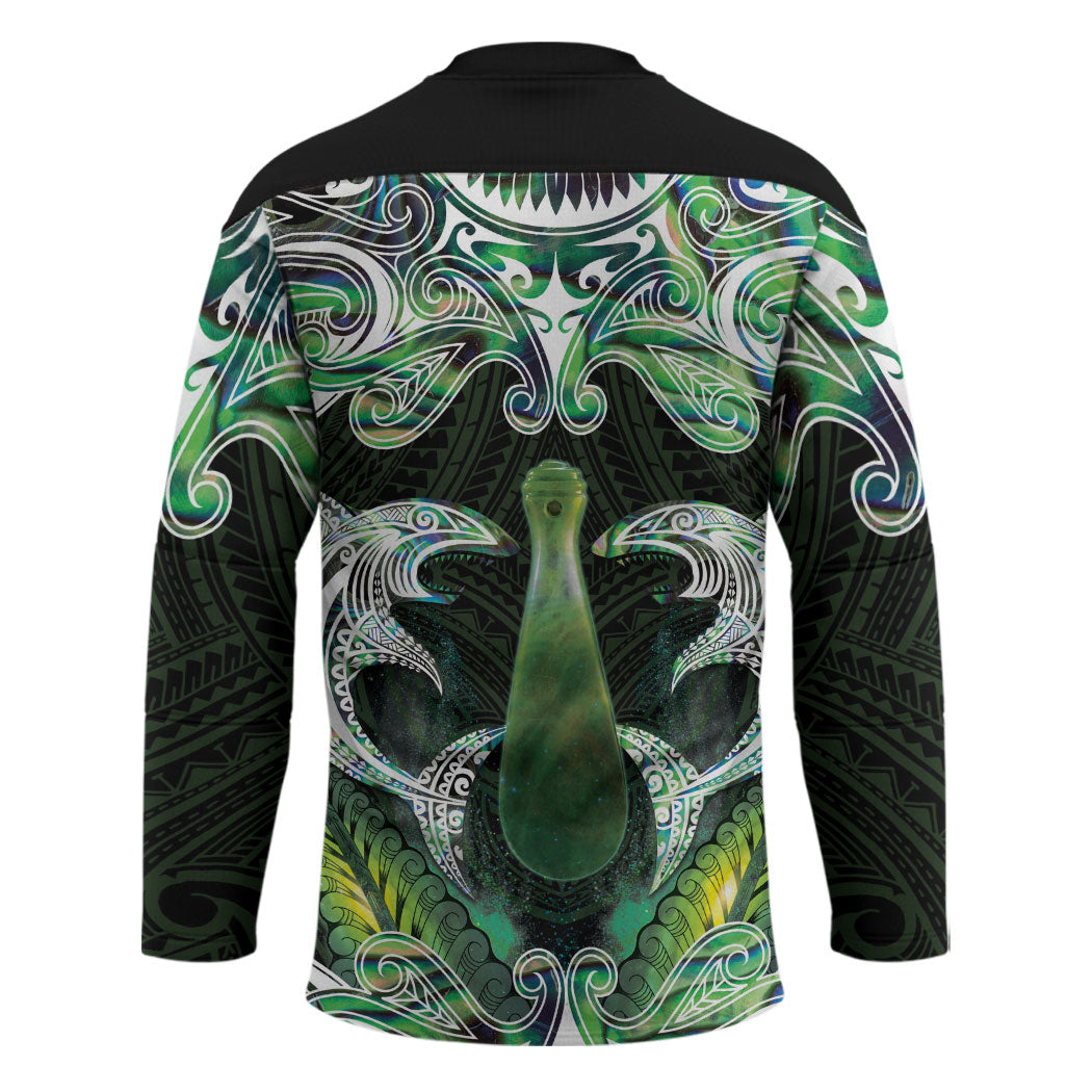 New Zealand Mere Pounamu Weapon Hockey Jersey Aotearoa Mango Paua Shell Maori Pattern