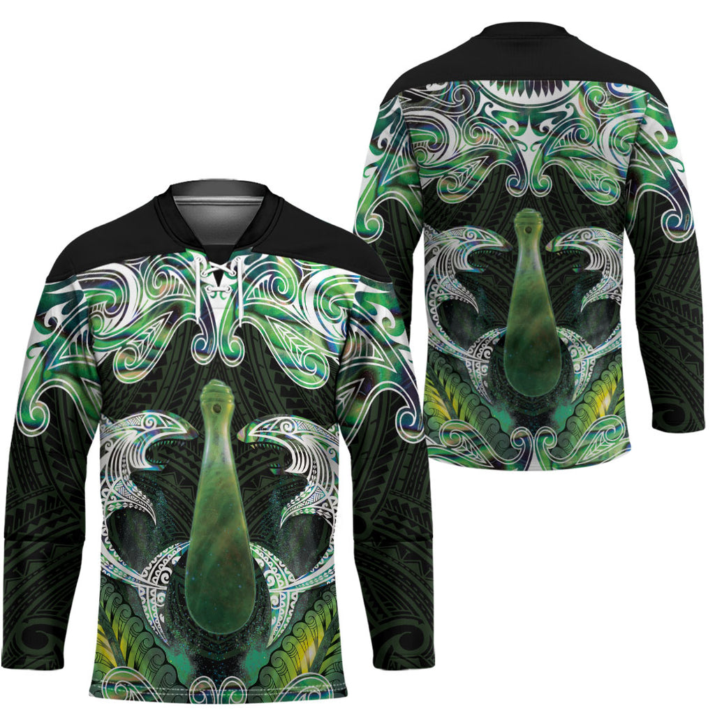 New Zealand Mere Pounamu Weapon Hockey Jersey Aotearoa Mango Paua Shell Maori Pattern