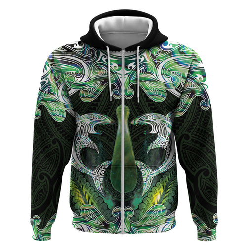 New Zealand Mere Pounamu Weapon Hoodie Aotearoa Mango Paua Shell Maori Pattern