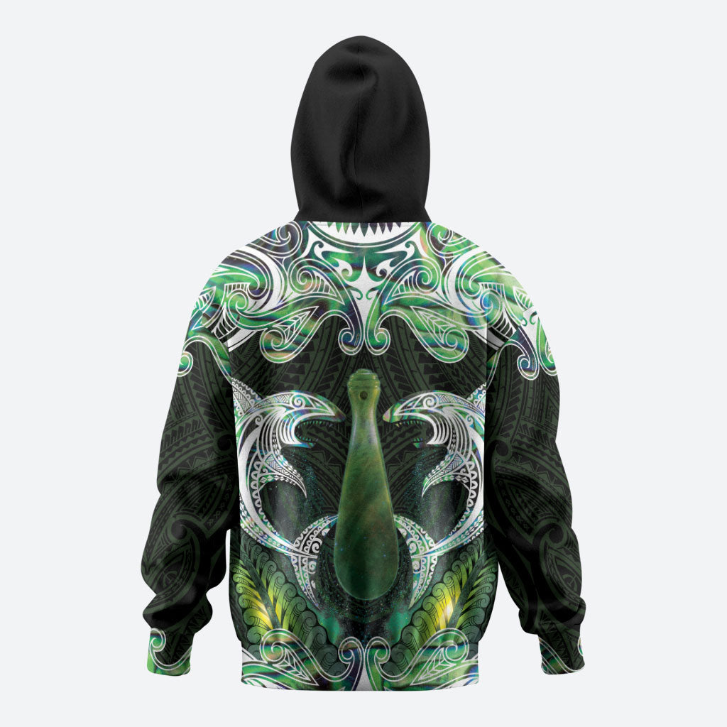 New Zealand Mere Pounamu Weapon Hoodie Aotearoa Mango Paua Shell Maori Pattern
