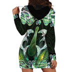 New Zealand Mere Pounamu Weapon Hoodie Dress Aotearoa Mango Paua Shell Maori Pattern