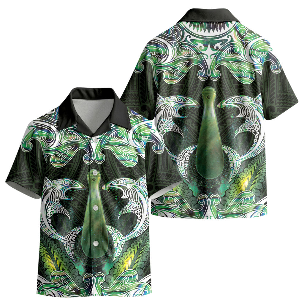 New Zealand Mere Pounamu Weapon Kid Hawaiian Shirt Aotearoa Mango Paua Shell Maori Pattern LT22
