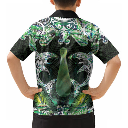 New Zealand Mere Pounamu Weapon Kid Hawaiian Shirt Aotearoa Mango Paua Shell Maori Pattern LT22