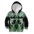 New Zealand Mere Pounamu Weapon Kid Hoodie Aotearoa Mango Paua Shell Maori Pattern