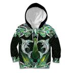 New Zealand Mere Pounamu Weapon Kid Hoodie Aotearoa Mango Paua Shell Maori Pattern