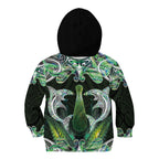 New Zealand Mere Pounamu Weapon Kid Hoodie Aotearoa Mango Paua Shell Maori Pattern