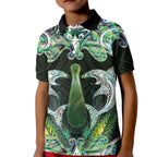 New Zealand Mere Pounamu Weapon Kid Polo Shirt Aotearoa Mango Paua Shell Maori Pattern