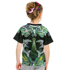 New Zealand Mere Pounamu Weapon Kid T Shirt Aotearoa Mango Paua Shell Maori Pattern