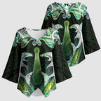 New Zealand Mere Pounamu Weapon Kimono Sleeve Blouse Aotearoa Mango Paua Shell Maori Pattern