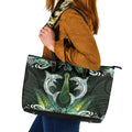 New Zealand Mere Pounamu Weapon Leather Tote Bag Aotearoa Mango Paua Shell Maori Pattern