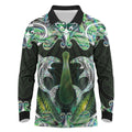 New Zealand Mere Pounamu Weapon Long Sleeve Polo Shirt Aotearoa Mango Paua Shell Maori Pattern