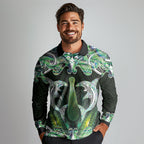 New Zealand Mere Pounamu Weapon Long Sleeve Polo Shirt Aotearoa Mango Paua Shell Maori Pattern