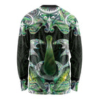 New Zealand Mere Pounamu Weapon Long Sleeve Shirt Aotearoa Mango Paua Shell Maori Pattern