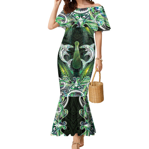 New Zealand Mere Pounamu Weapon Mermaid Dress Aotearoa Mango Paua Shell Maori Pattern