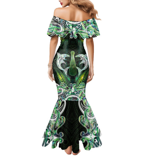 New Zealand Mere Pounamu Weapon Mermaid Dress Aotearoa Mango Paua Shell Maori Pattern