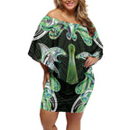 New Zealand Mere Pounamu Weapon Off Shoulder Short Dress Aotearoa Mango Paua Shell Maori Pattern