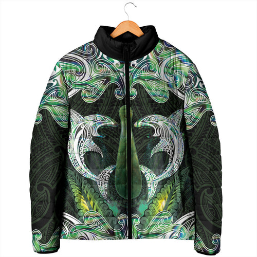 New Zealand Mere Pounamu Weapon Padded Jacket Aotearoa Mango Paua Shell Maori Pattern