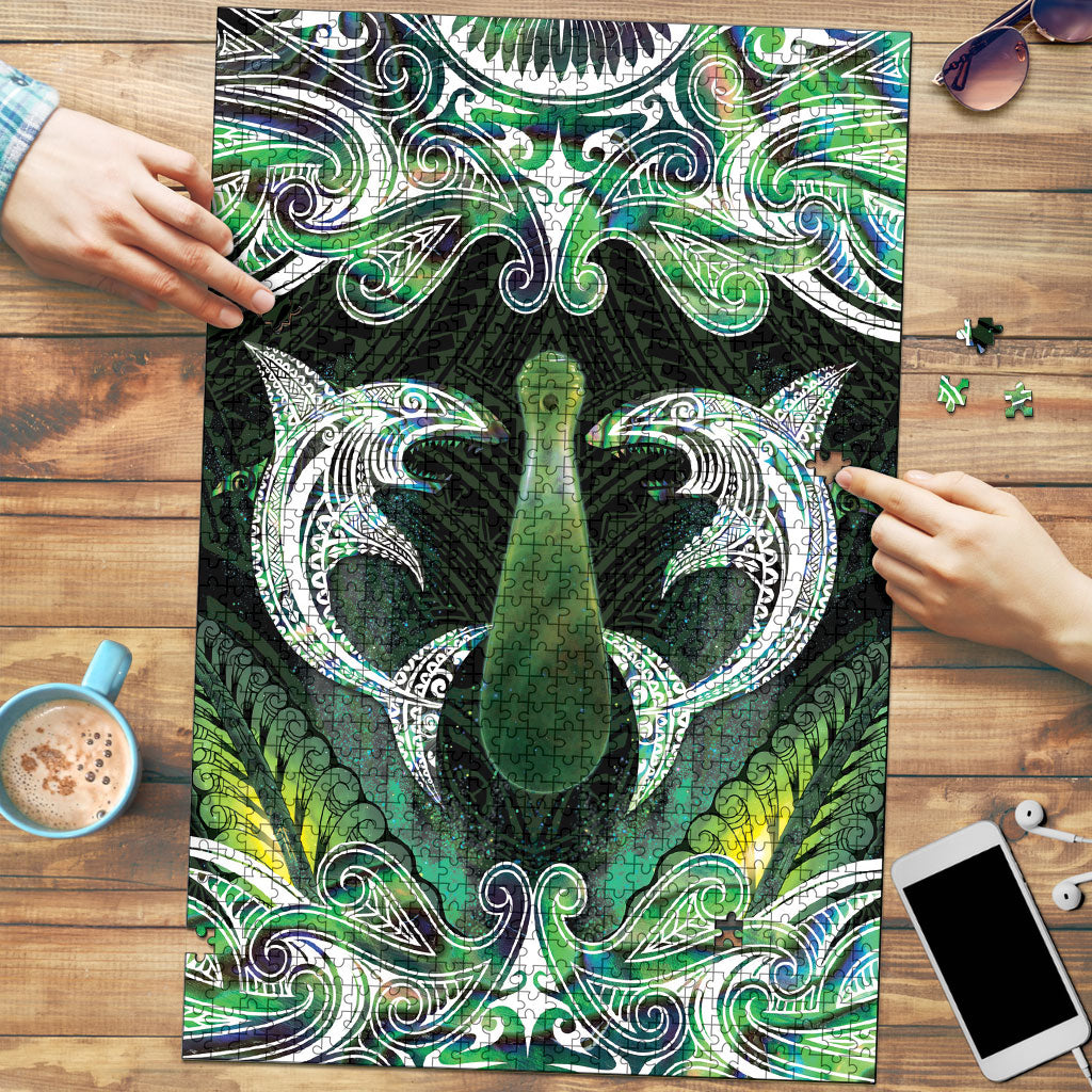 New Zealand Mere Pounamu Weapon Puzzle Aotearoa Mango Paua Shell Maori Pattern