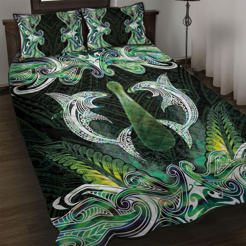 New Zealand Mere Pounamu Weapon Quilt Bed Set Aotearoa Mango Paua Shell Maori Pattern