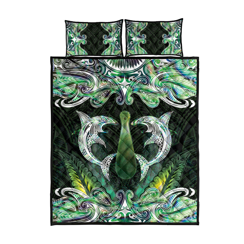 New Zealand Mere Pounamu Weapon Quilt Bed Set Aotearoa Mango Paua Shell Maori Pattern