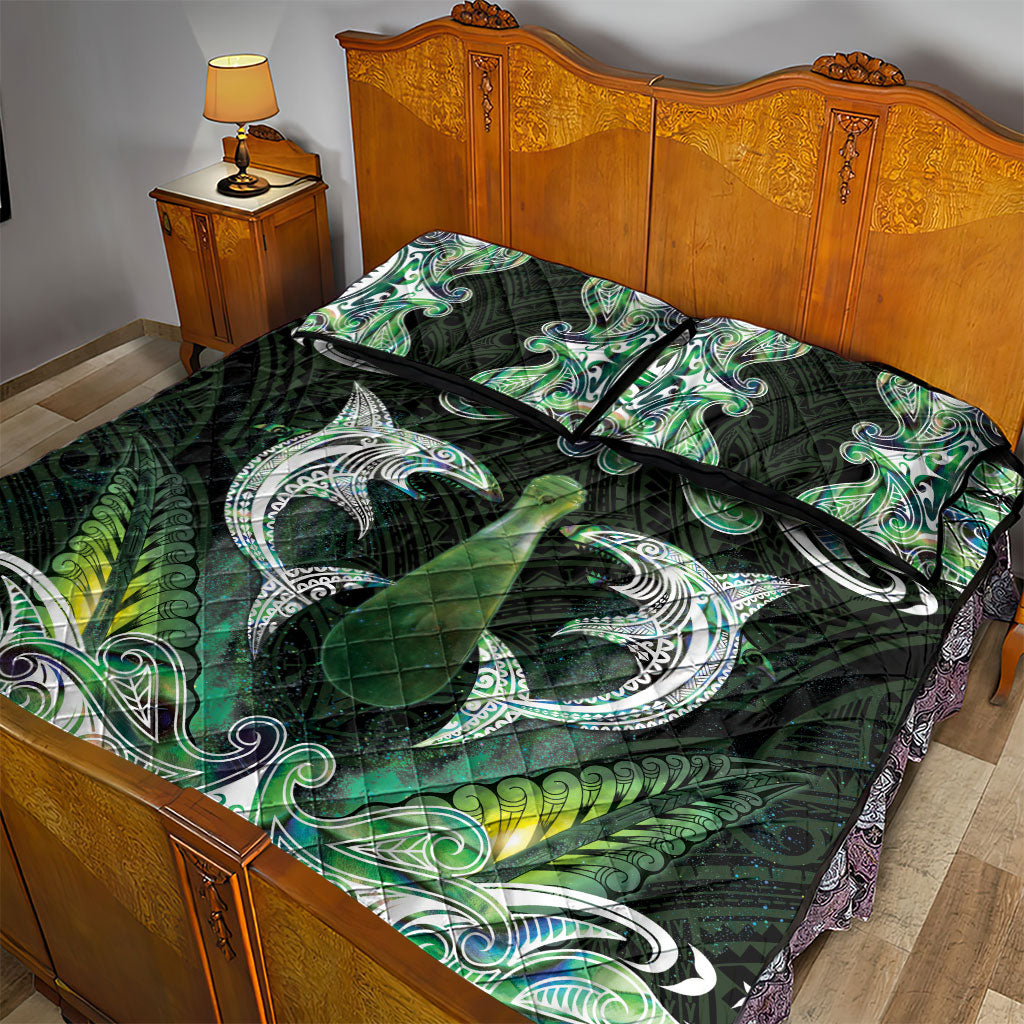 New Zealand Mere Pounamu Weapon Quilt Bed Set Aotearoa Mango Paua Shell Maori Pattern