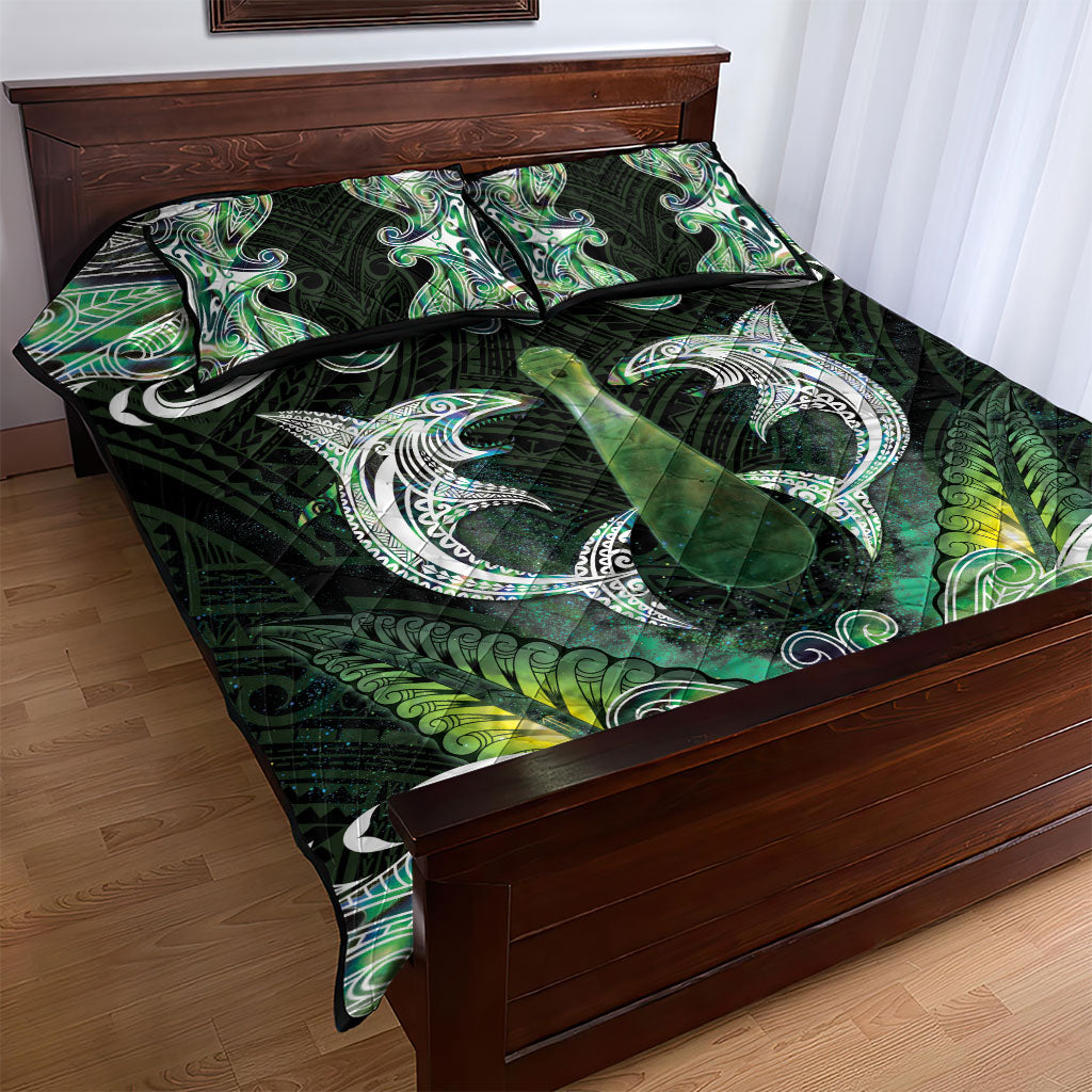 New Zealand Mere Pounamu Weapon Quilt Bed Set Aotearoa Mango Paua Shell Maori Pattern