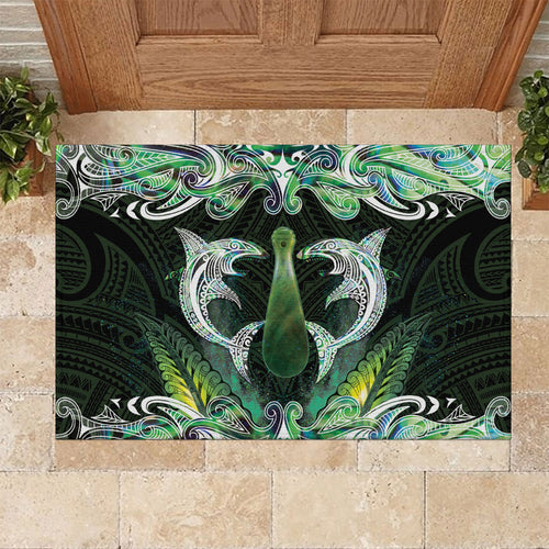 New Zealand Mere Pounamu Weapon Rubber Doormat Aotearoa Mango Paua Shell Maori Pattern