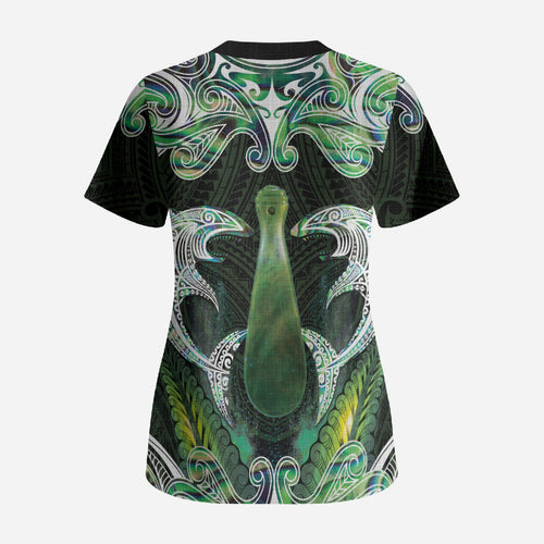 New Zealand Mere Pounamu Weapon Scrub Top Aotearoa Mango Paua Shell Maori Pattern