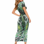 New Zealand Mere Pounamu Weapon Short Sleeve Bodycon Dress Aotearoa Mango Paua Shell Maori Pattern LT22