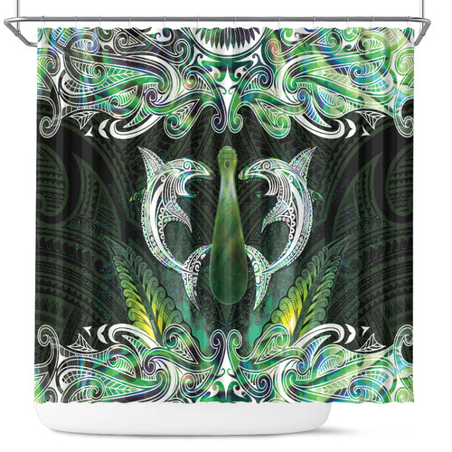 New Zealand Mere Pounamu Weapon Shower Curtain Aotearoa Mango Paua Shell Maori Pattern