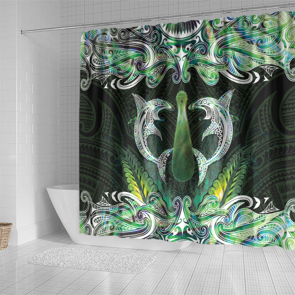 New Zealand Mere Pounamu Weapon Shower Curtain Aotearoa Mango Paua Shell Maori Pattern
