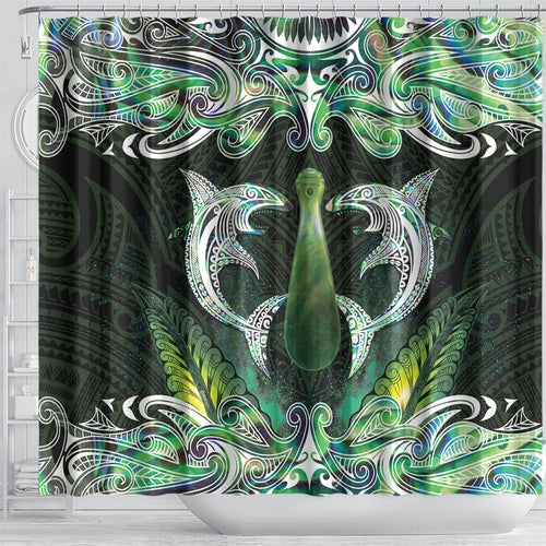 New Zealand Mere Pounamu Weapon Shower Curtain Aotearoa Mango Paua Shell Maori Pattern