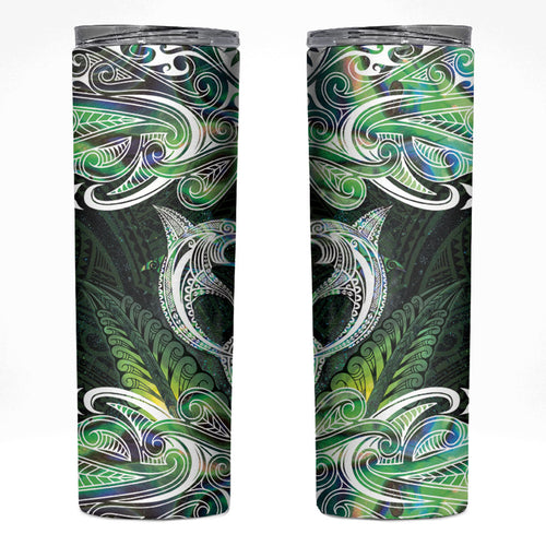 New Zealand Mere Pounamu Weapon Skinny Tumbler Aotearoa Mango Paua Shell Maori Pattern