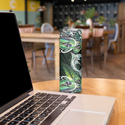New Zealand Mere Pounamu Weapon Skinny Tumbler Aotearoa Mango Paua Shell Maori Pattern