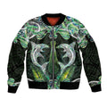 New Zealand Mere Pounamu Weapon Sleeve Zip Bomber Jacket Aotearoa Mango Paua Shell Maori Pattern