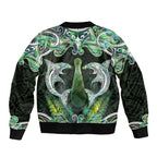 New Zealand Mere Pounamu Weapon Sleeve Zip Bomber Jacket Aotearoa Mango Paua Shell Maori Pattern