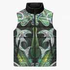 New Zealand Mere Pounamu Weapon Sleeveless Puffer Jacket Aotearoa Mango Paua Shell Maori Pattern