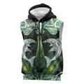 New Zealand Mere Pounamu Weapon Sleeveless Zip Hoodie Aotearoa Mango Paua Shell Maori Pattern