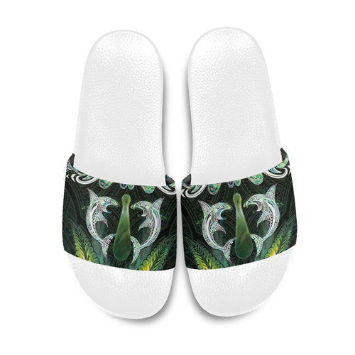 New Zealand Mere Pounamu Weapon Slide Sandals Aotearoa Mango Paua Shell Maori Pattern